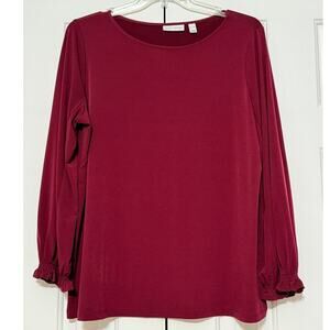 Susan Graver Liquid Knit Merlot Long Sleeve Blouse, Size XL